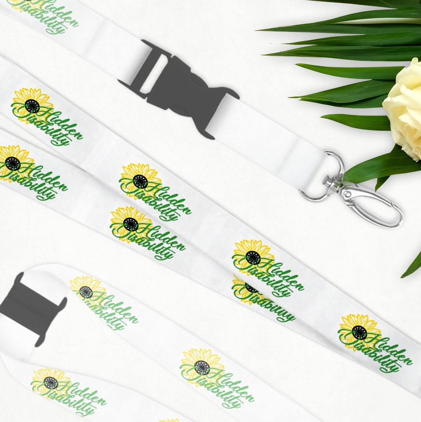 100% Polyester safety breakaway lanyard printed with sunflower and Hidden disability