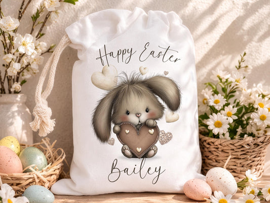 Personalised Easter Bunny Bag: Custom Drawstring sack with name, Babies My first keepsake