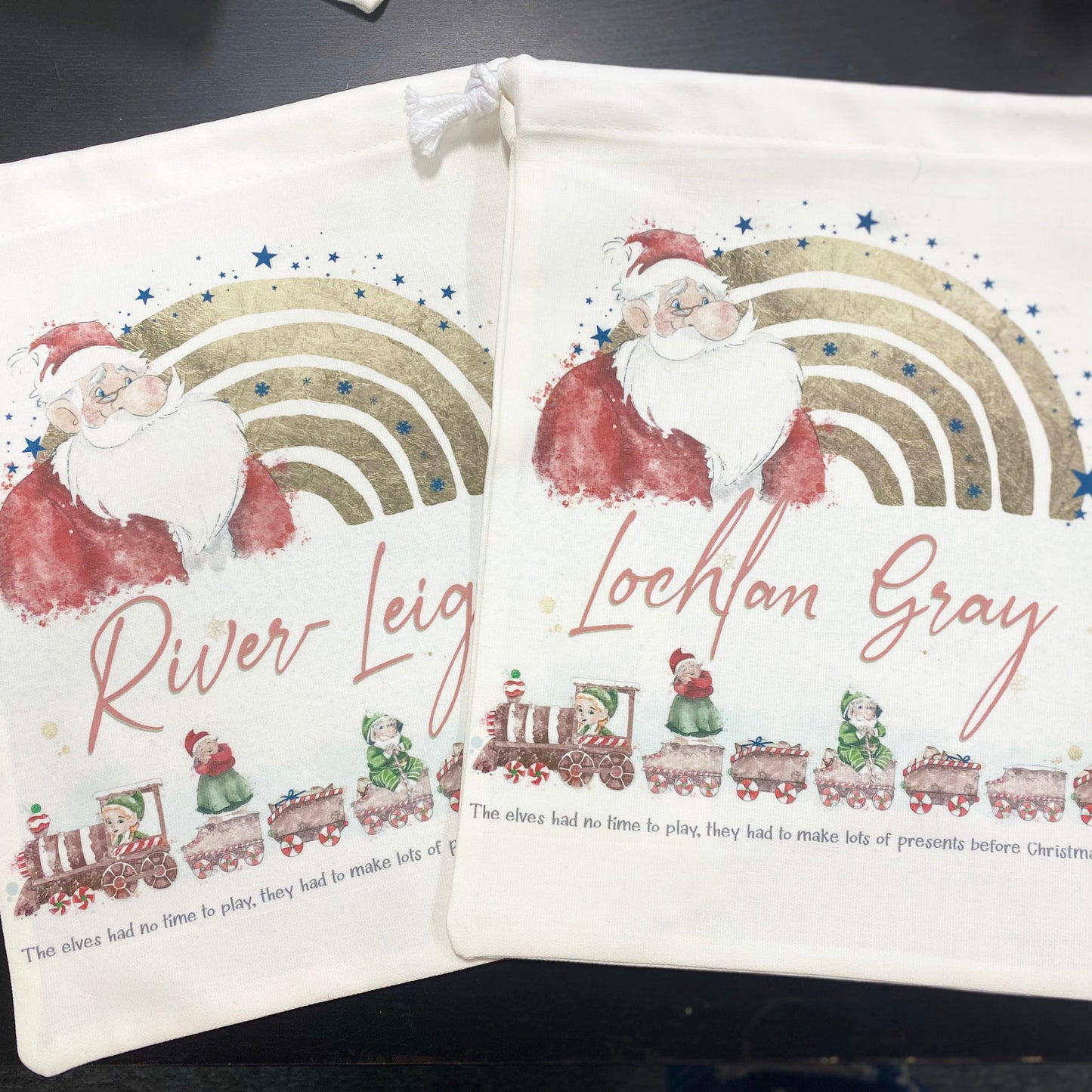 Personalised Santa Sack: Small drawstring Gift bag , Christmas eve box / Stocking filler