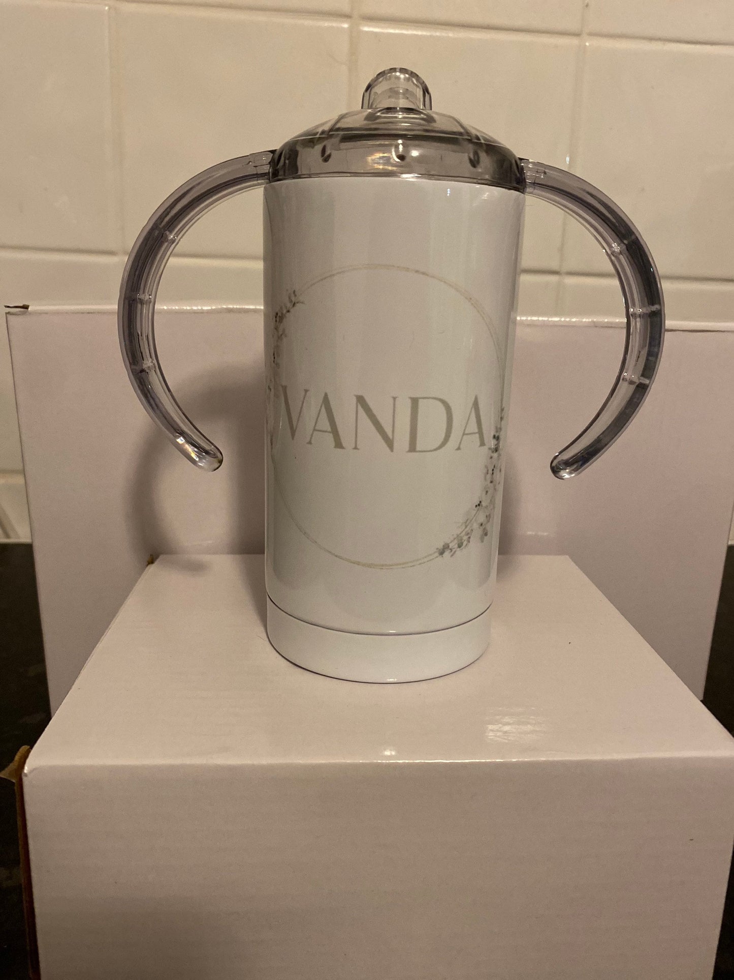 Adult Sippy Cup: Stainless steel Floral Wreath Tumbler, Adaptive Mug for disabled, Dementia & Elderly