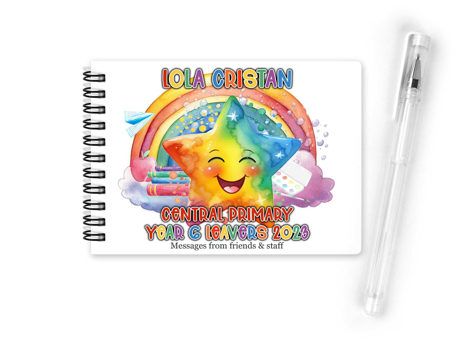 A6 Spiral bound notebook with wipe clean plastic cover.