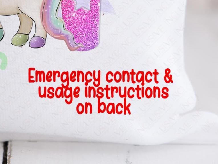 Clearly indicate on the front if there are emergency information details on back. Printed in chunky letters and vibrant Red guaranteed to stand out.