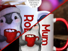 Load image into Gallery viewer, Available in either plain white mug or a white mug with a festive red rim and handle
