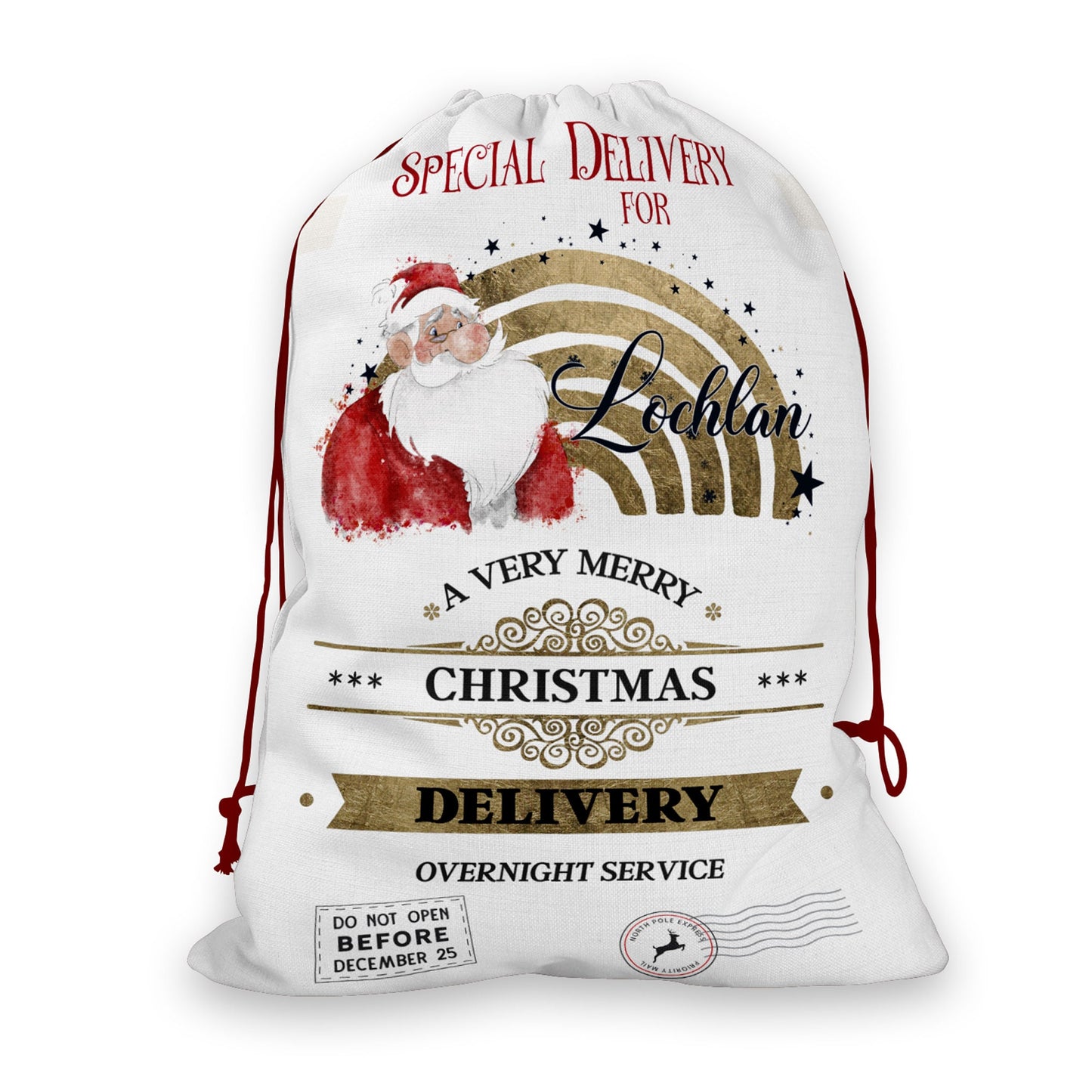 Personalised Christmas Stocking: Large Santa Sack, add any name.