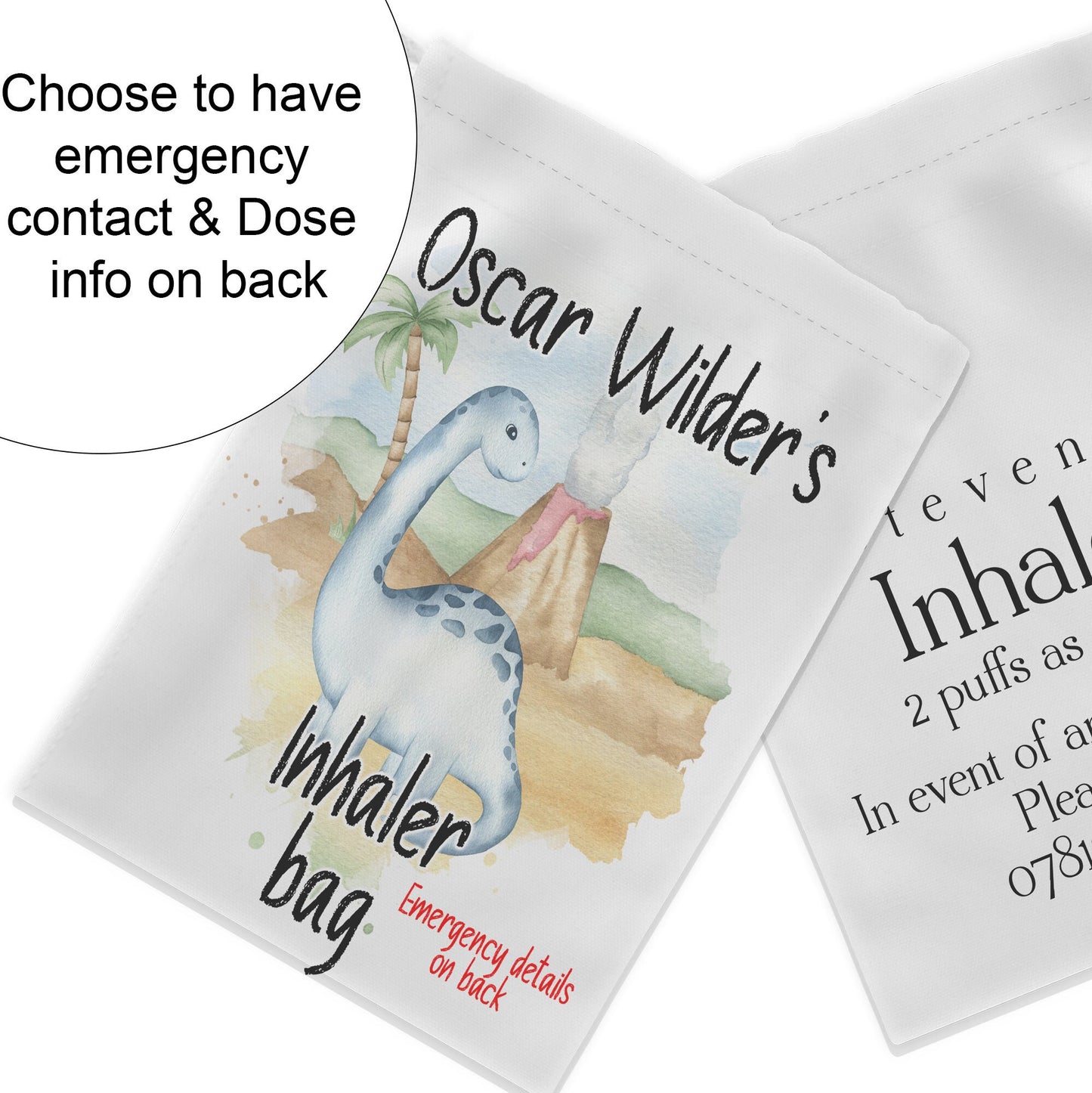 Choose to have emergency contact and dose information on the back.