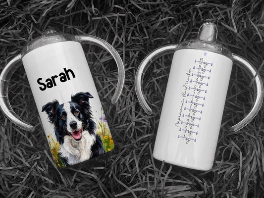 Adult Sippy Cup: Border Collie Tumbler Mug for disabled, Dementia & Elderly, Stainless Steel
