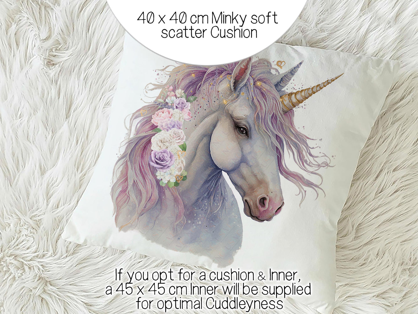 40 x 40 cm Minky soft scatter Cushion. If you opt for a cushion & Inner, a 45 x 45 cm Inner will be supplied for optimal Cuddleyness