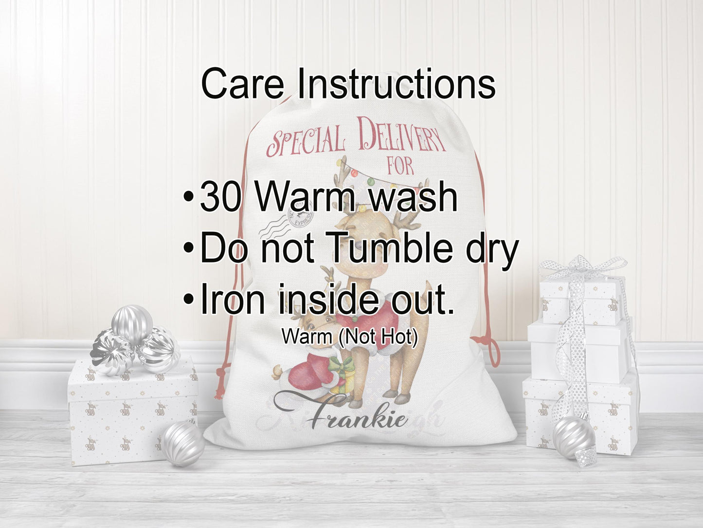 Care Instructions                                                                                                                                                                                                                                                                   30 Warm wash
Do not Tumble dry
Iron inside out.