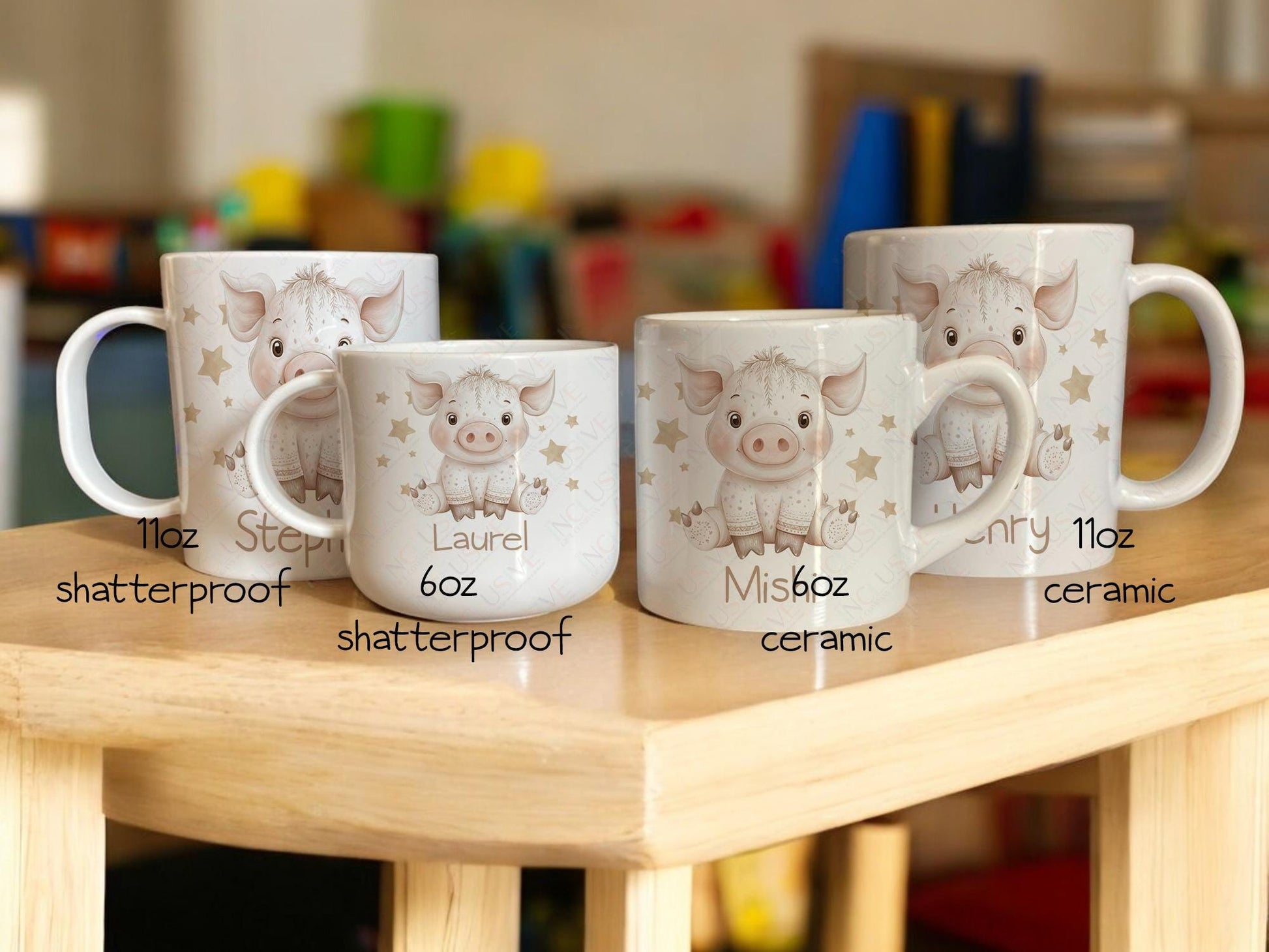 You will find options for both shatterproof and standard ceramic cups in the listing just make the choice before adding to your cart. Get a matching set for the whole family!