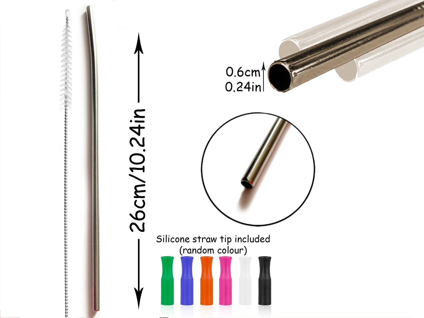 Also included with your tumbler is a metal straw, easy to use cleaning tool and silicone straw tip to protect your lips, teeth and the end of the straw. Both straw and silicone tip colour are random.