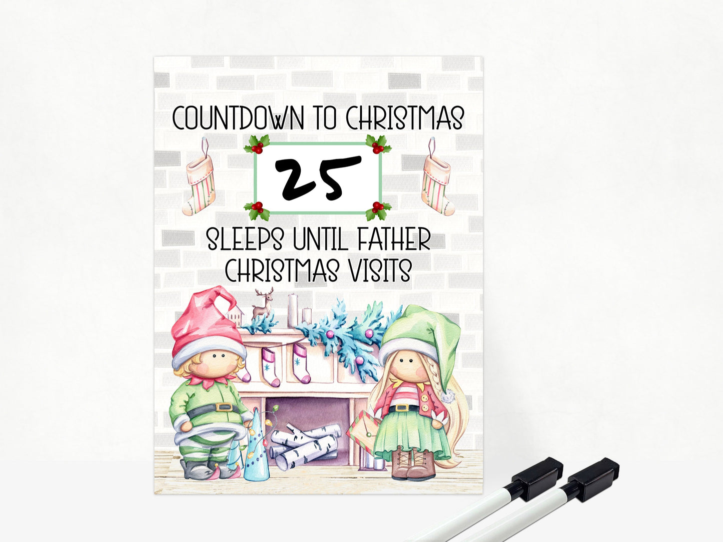 Aluminum dry wipe advent countdown with Dry wipe marker. 

Choice of Santa or father Christmas wording 
Personalised with any name.