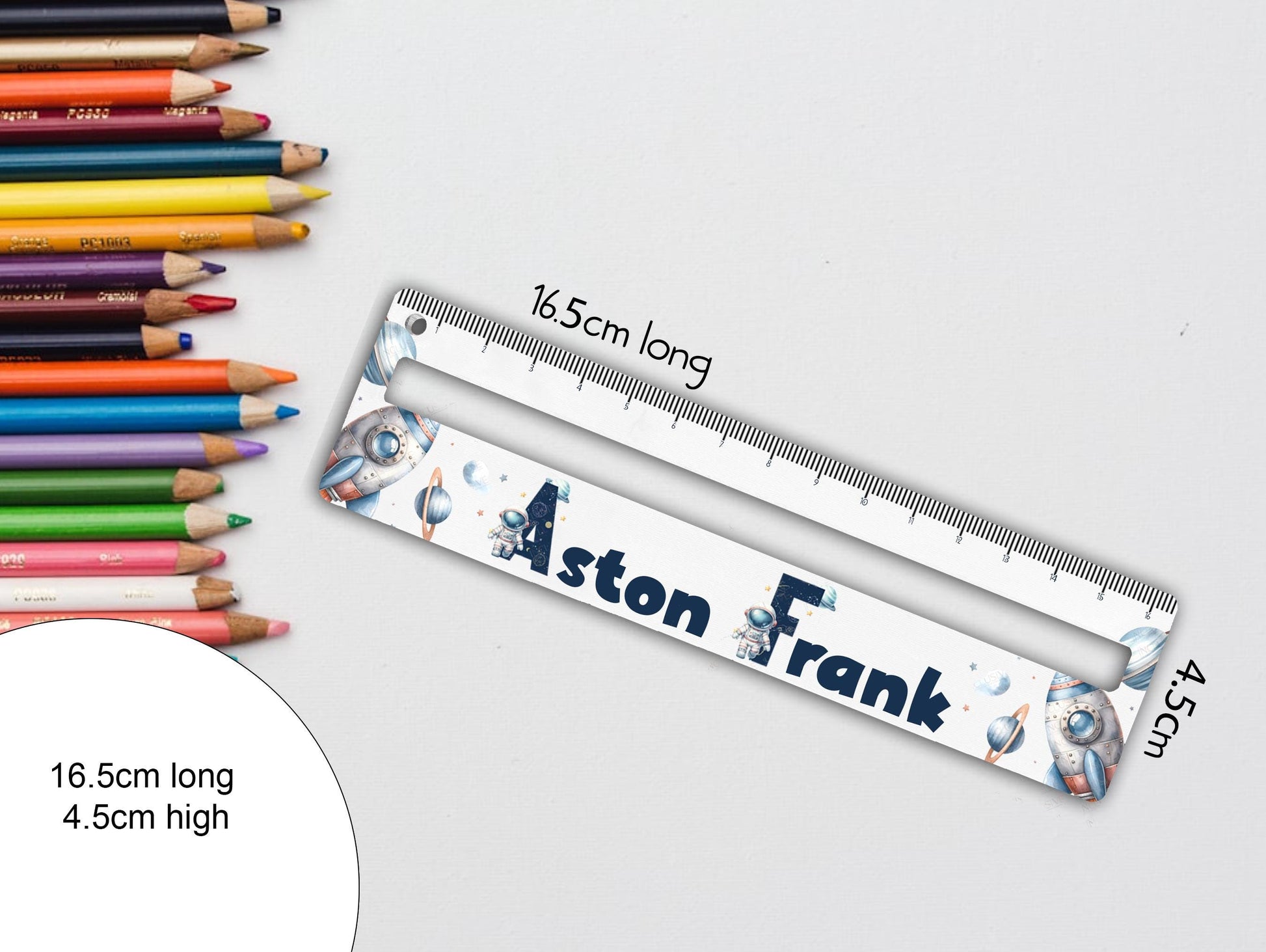 Overall size is 16.5cm long and 4.5cm high