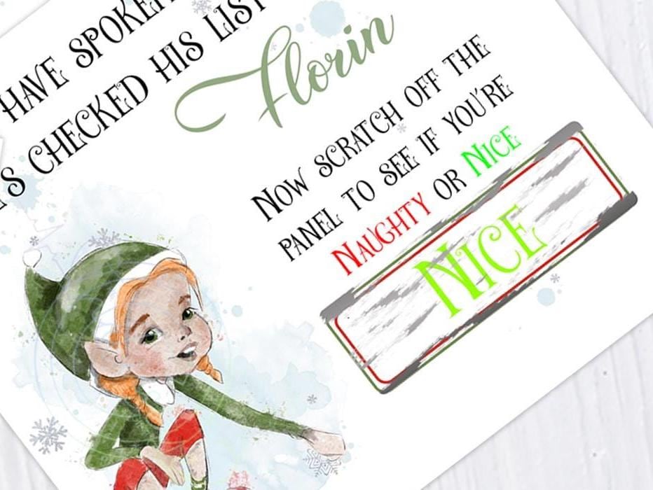 Personalised Santa Claus's Nice List Scratch Card: Elf Christmas Eve Box Filler