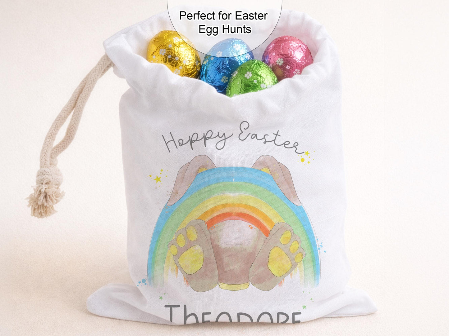Personalised Easter bunny bag. Perfect for Easter egg hunts & filling with treats