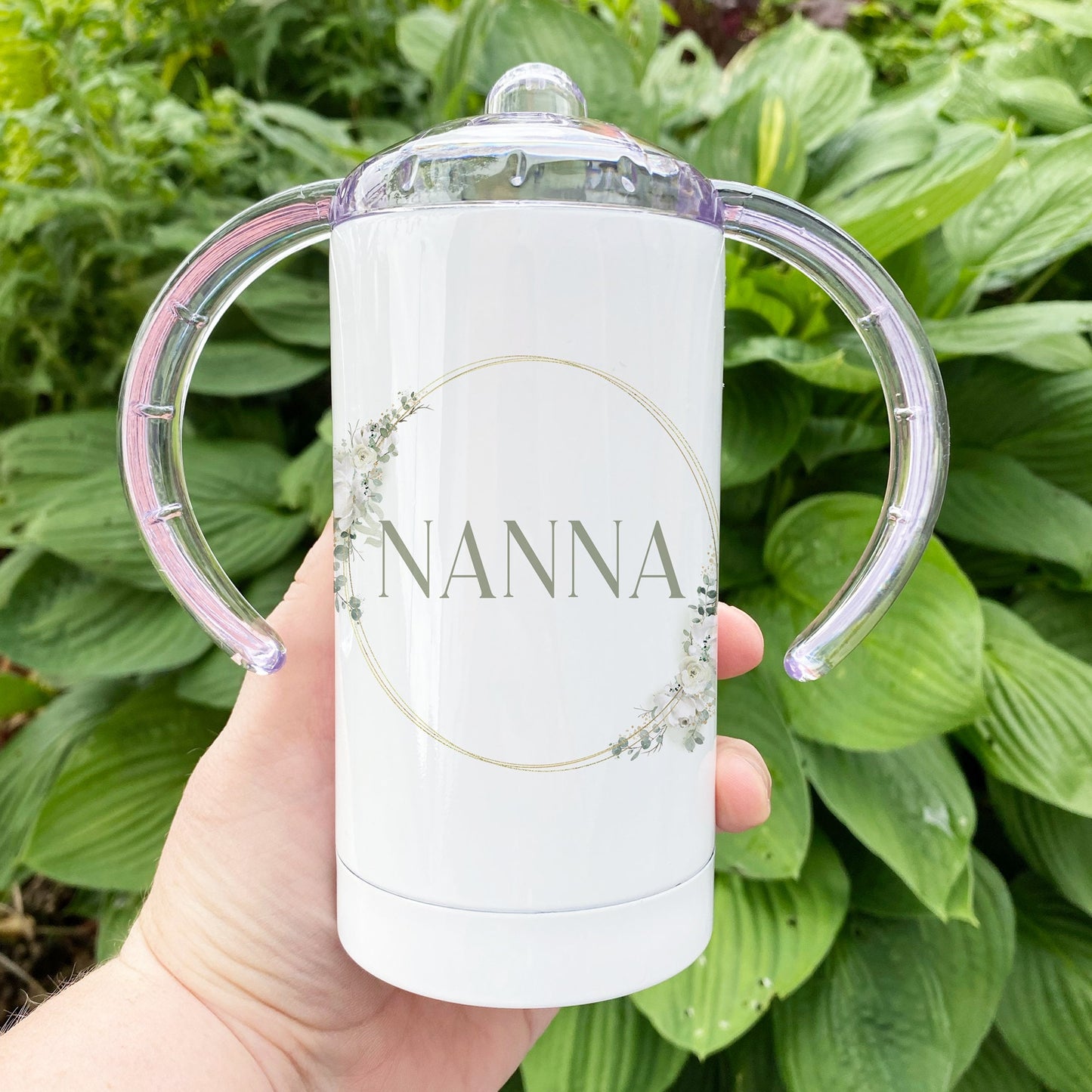 Adult Sippy Cup: Stainless steel Floral Wreath Tumbler, Adaptive Mug for disabled, Dementia & Elderly