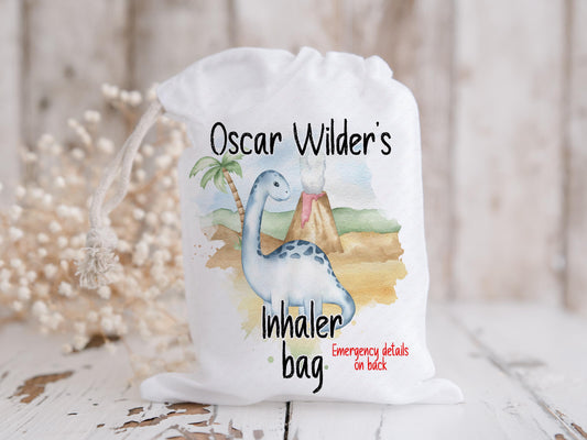 Personalised Dinosaur Asthma Inhaler Bag: Kids Medical Travel Accessories