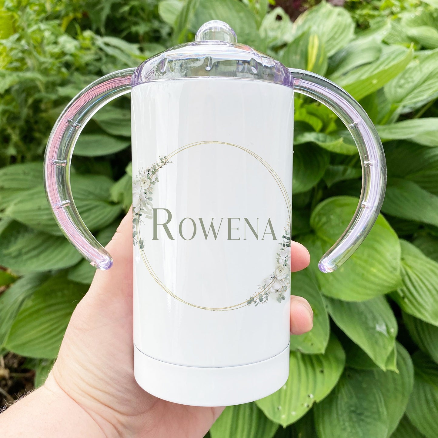 Adult Sippy Cup: Stainless steel Floral Wreath Tumbler, Adaptive Mug for disabled, Dementia & Elderly