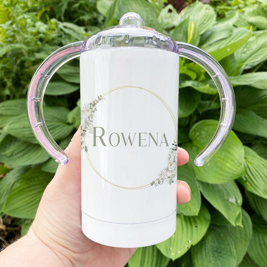 Adult Sippy Cup: Stainless steel Floral Wreath Tumbler, Adaptive Mug for disabled, Dementia & Elderly