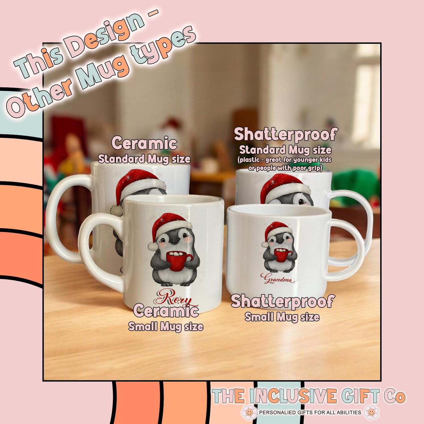 Personalised Christmas Mug – Penguin Latte Cup for Mum, Grandparents, Kids & Teachers