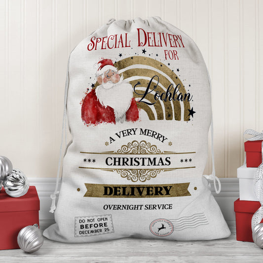 Personalised Christmas Stocking: Large Santa Sack, add any name.