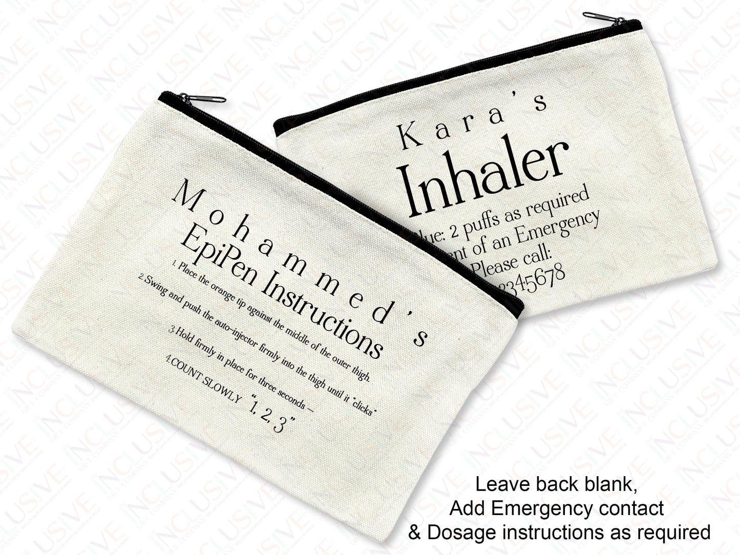 Leave the back blank, or add emergency and dosage instructions as required