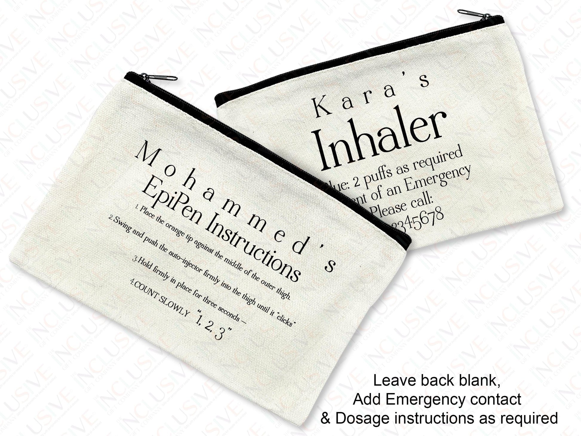 Leave the back blank, or add emergency and dosage instructions as required