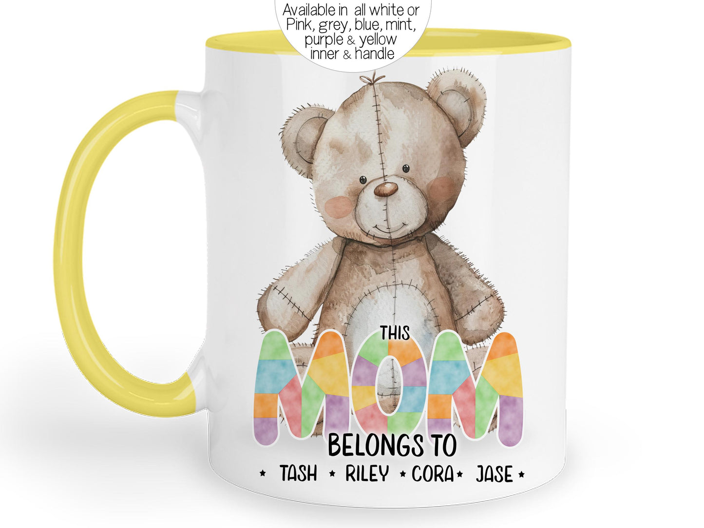 Choice of all white mug or Mint, Blue, Pink, Grey, Purple or yellow handle rim and Inner colours.