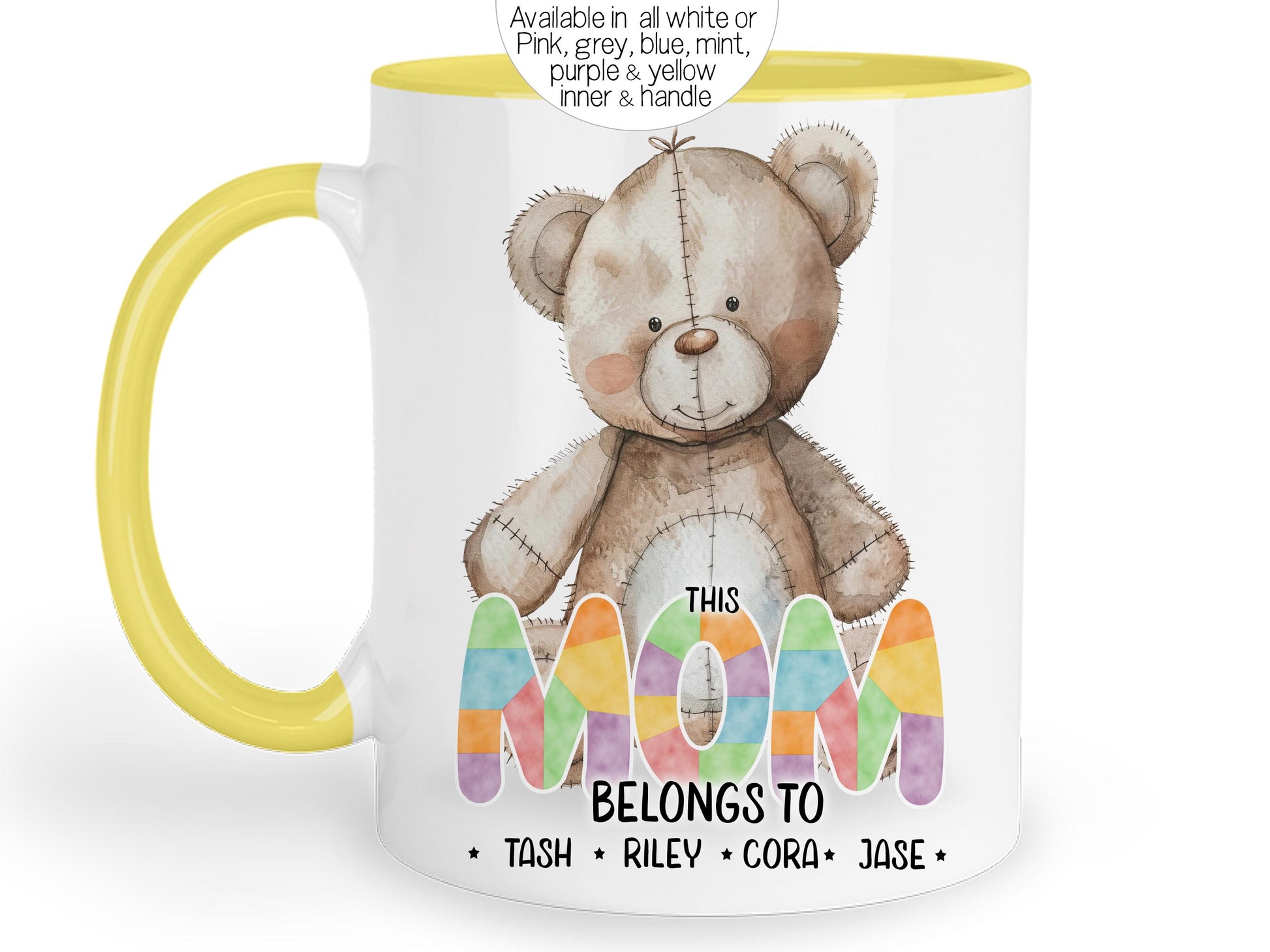 Choice of all white mug or Mint, Blue, Pink, Grey, Purple or yellow handle rim and Inner colours.
