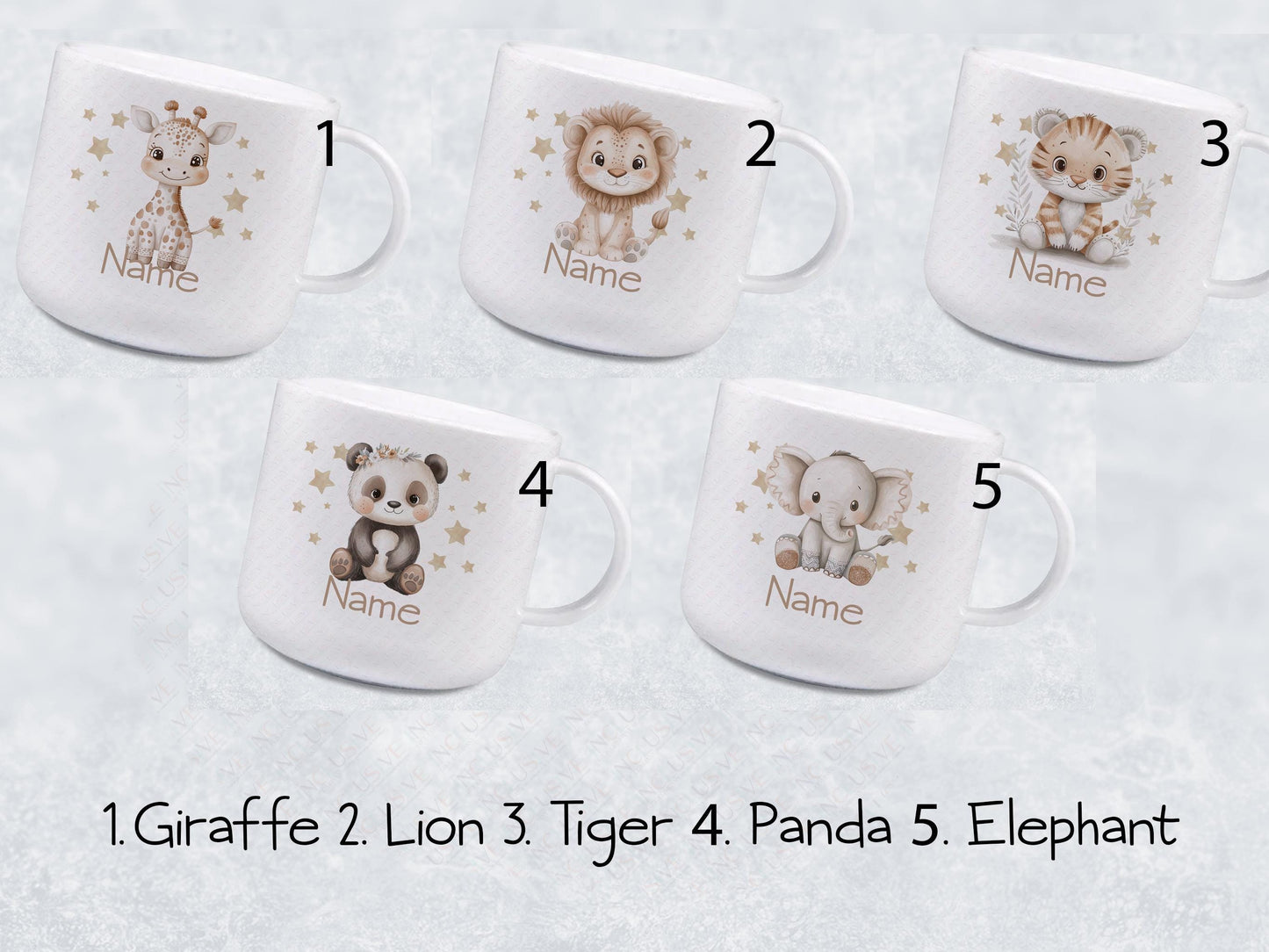 Available in 5 different animals. Giraffe, Lion, Tiger, Panda and Elephant