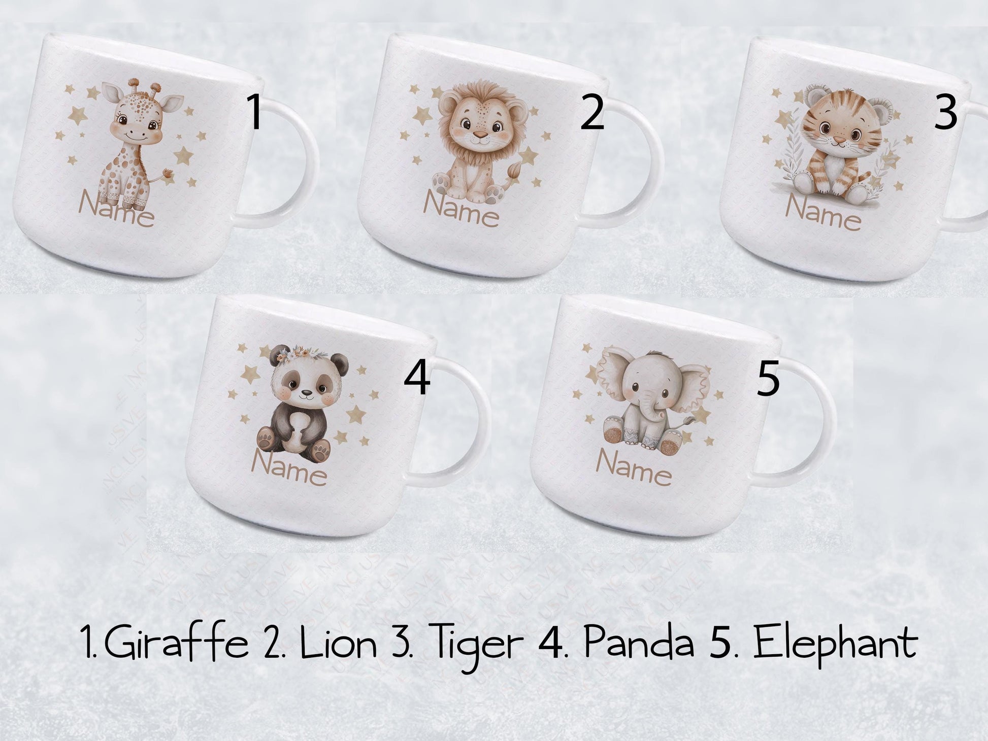Available in 5 different animals. Giraffe, Lion, Tiger, Panda and Elephant