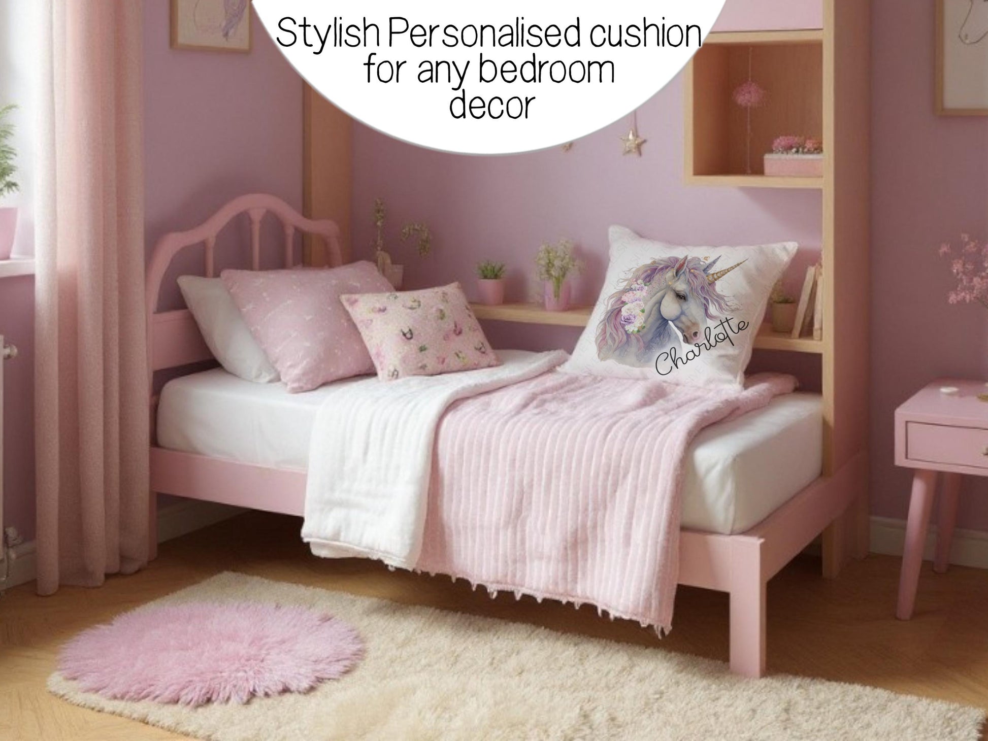 Stylish Personalised cushion for any bedroom decor.