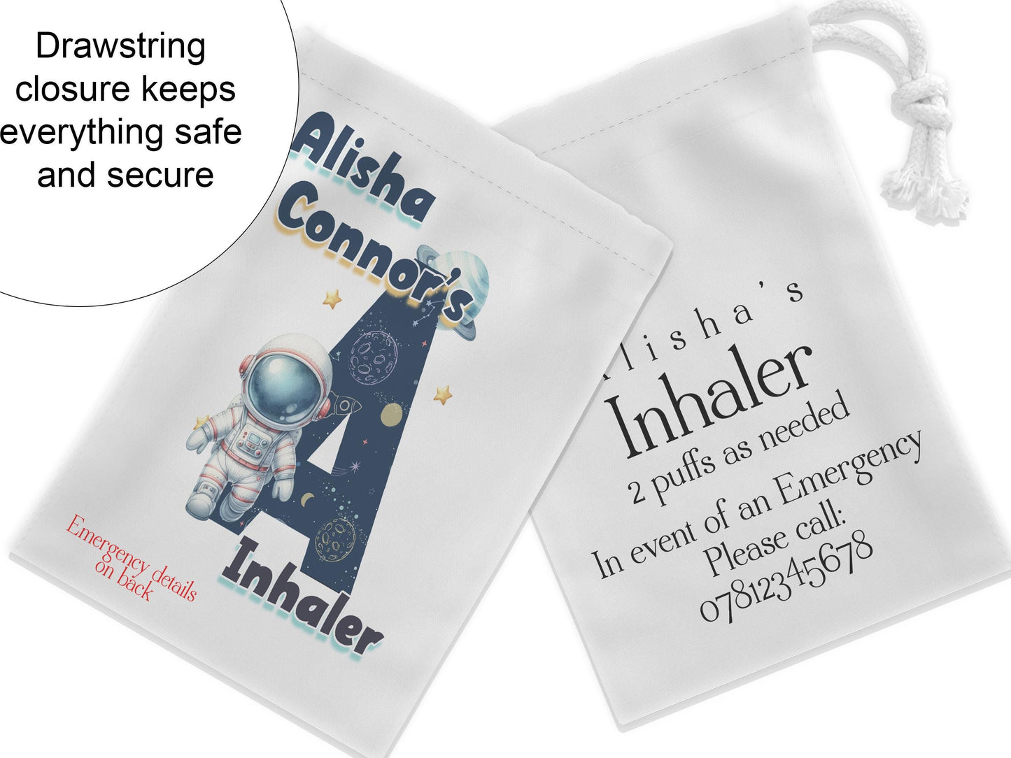 Choose to have emergency contact and dose information on the back.