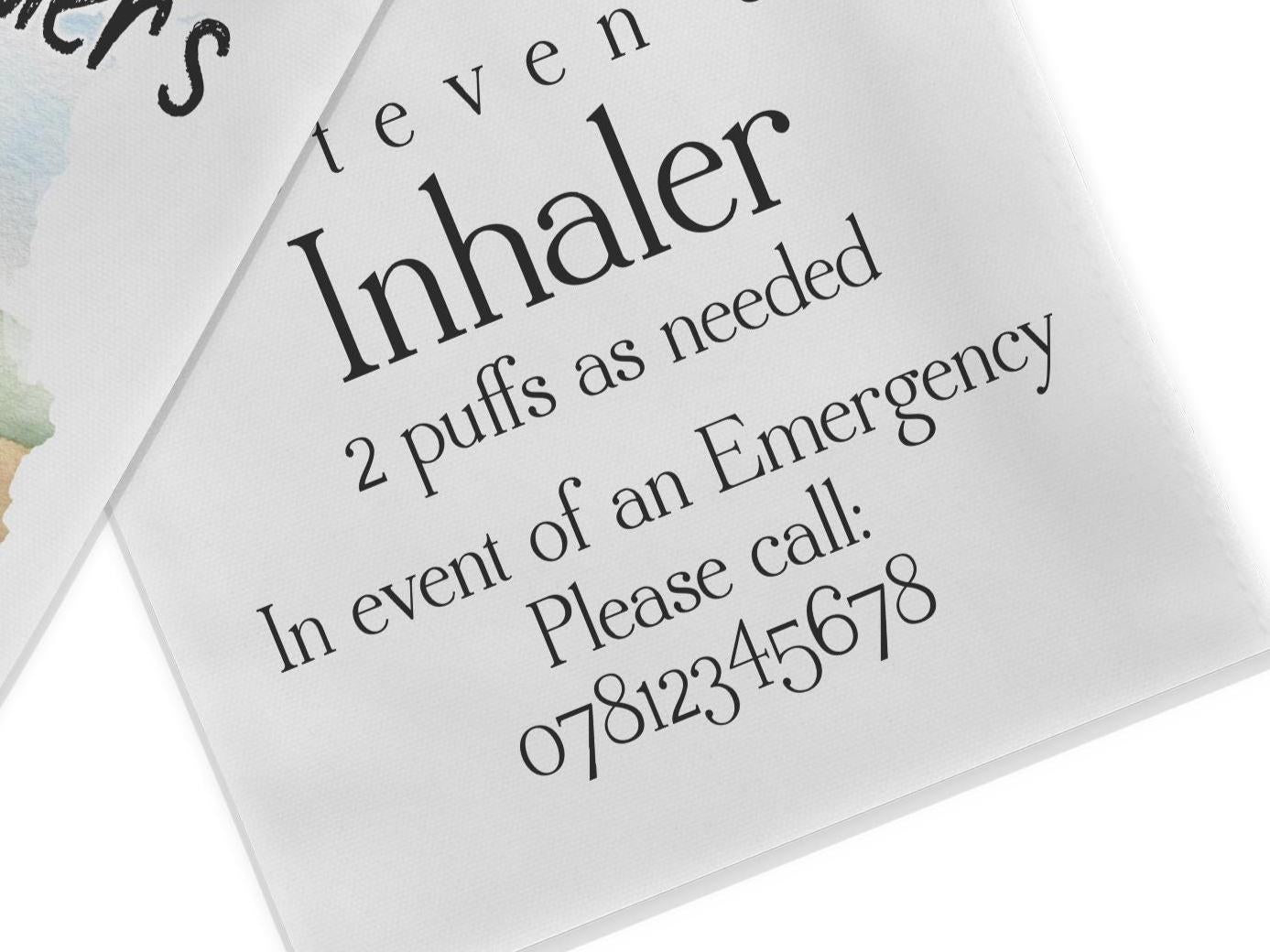 Emergency Contact details and usage instructions can be added to the bag for ease of use when needed