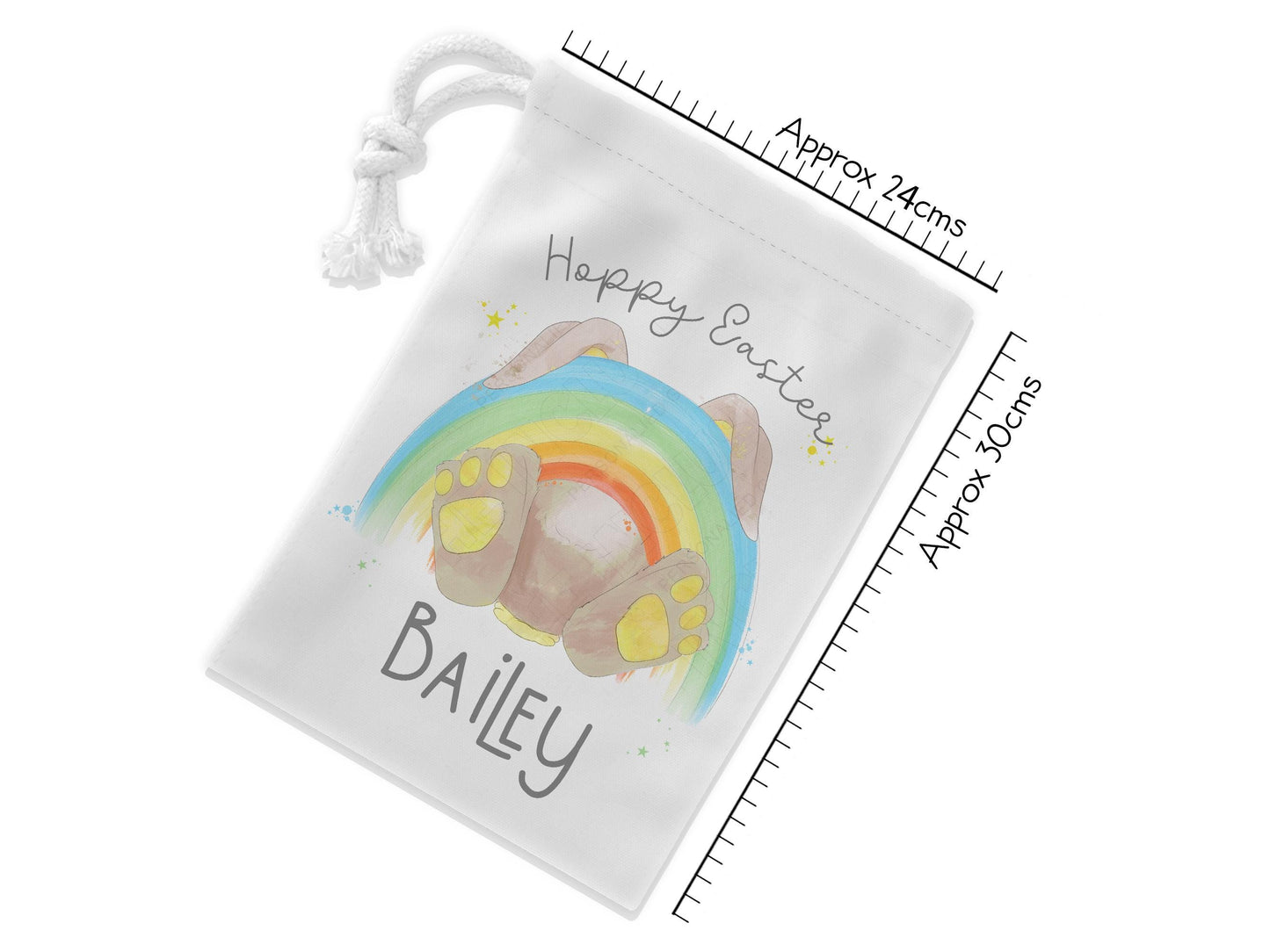 Personalised Easter Bunny bag: Egg hunt basket ideas, Rainbow Custom Drawstring sack with name