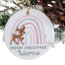 Load image into Gallery viewer, Personalised reindeer decoration, Christmas tree bauble, Christmas decoration gift for kids choice of blue or pink
