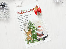 Load image into Gallery viewer, On Christmas Eve
When the stars are shining bright
Santa’s on his way pulled 
by reindeer who fly for 
miles through the night
Be sure to sprinkle this food &amp; 
when our flight brings us near
It will lead the way down and show
us our path so clear

