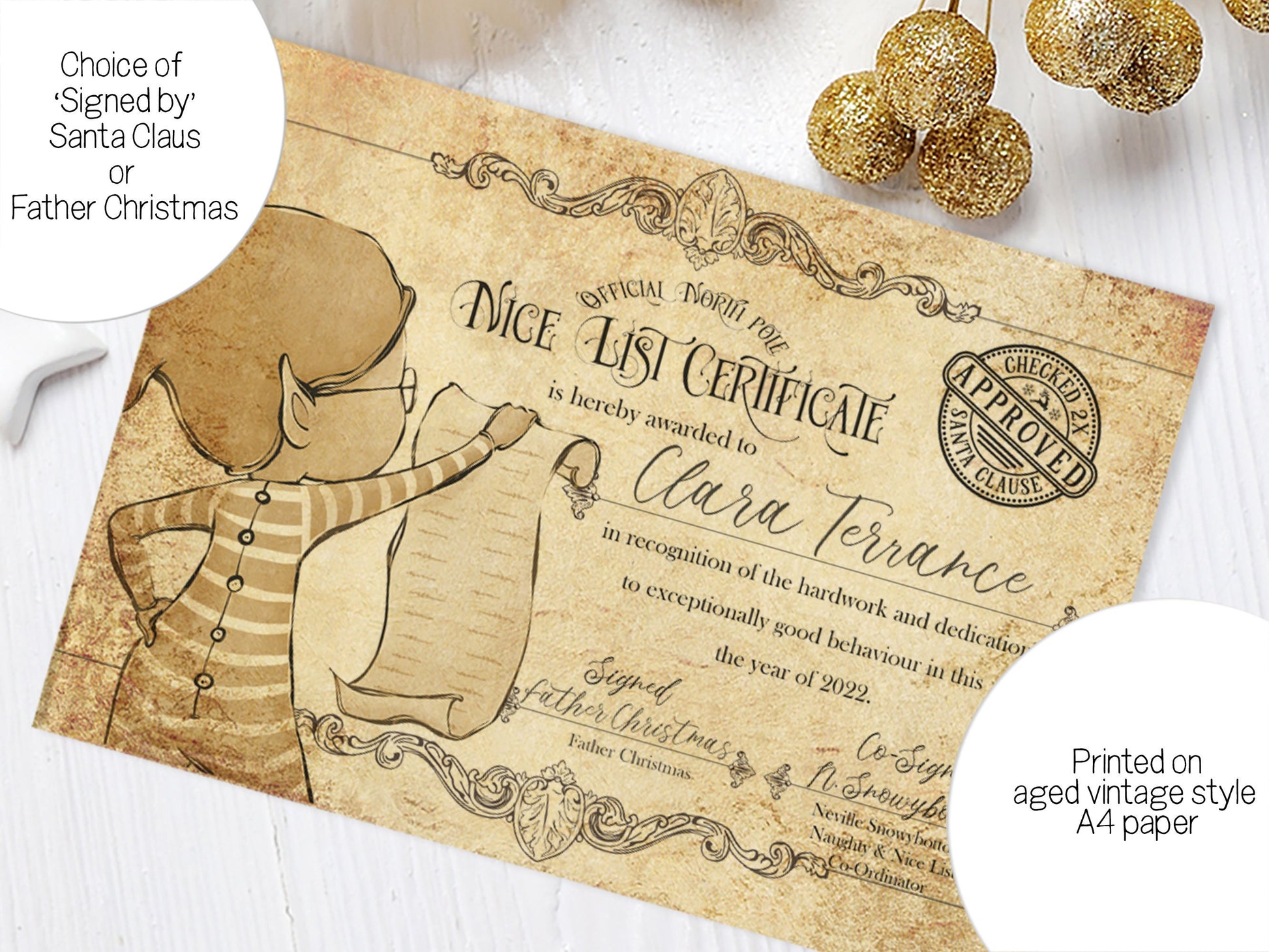 Choose between Signed by Santa Claus or Signed by Father Christmas