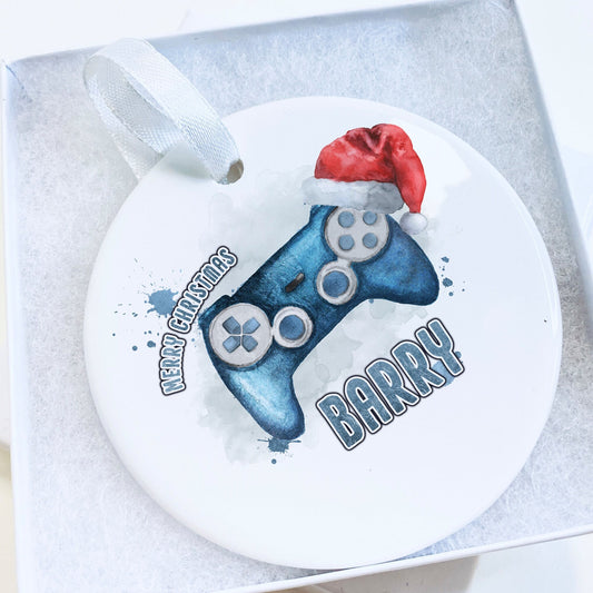 Personalised Gaming Baubles - Ceramic Christmas tree ornament for kids or teenage gamer, Gaming room Xmas decoration gifts for girls or boy