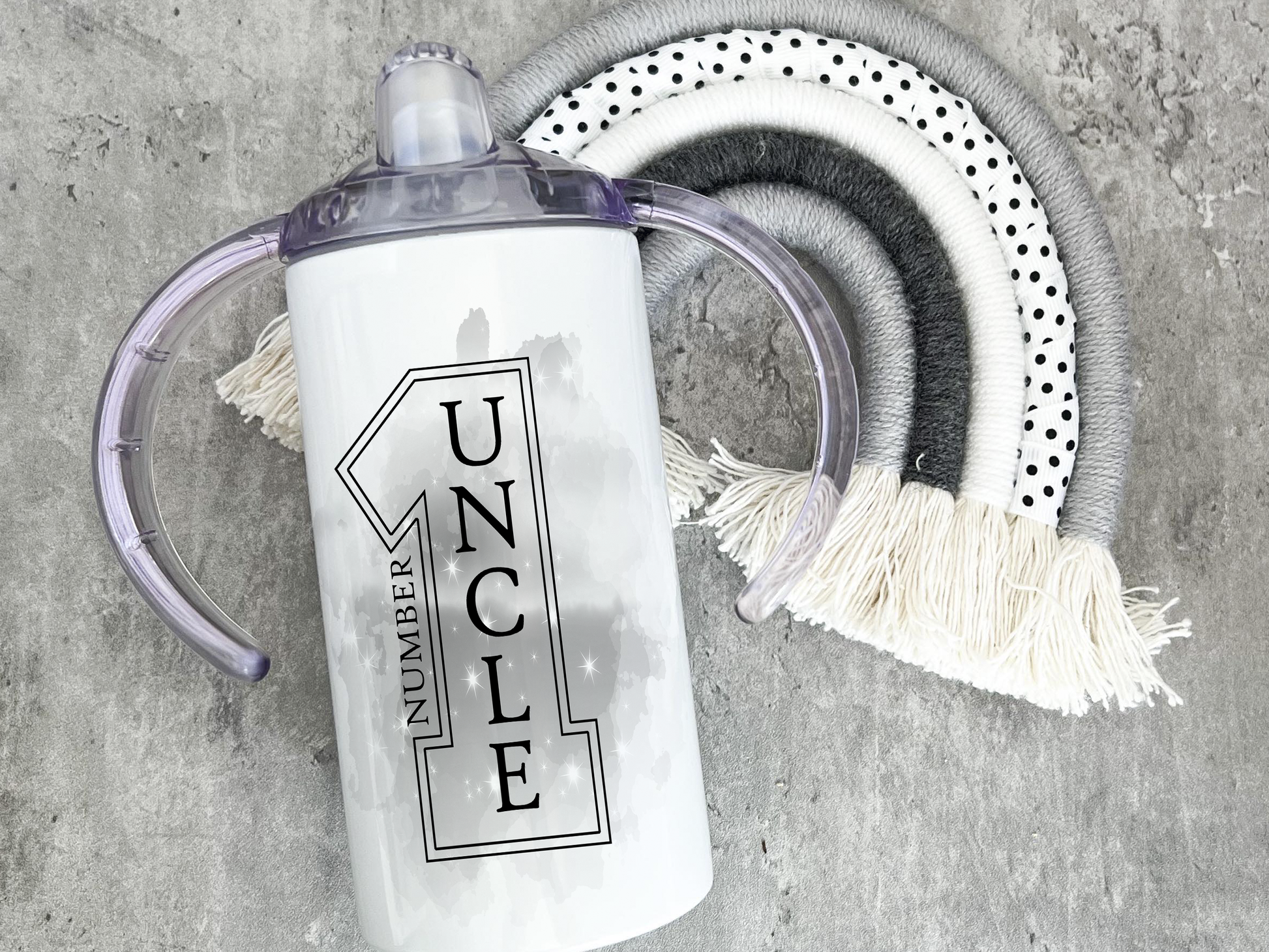 Printed Tumbler with clear plastic Two handled Sippy cup lid. Great for adults with disabilities and kids alike
