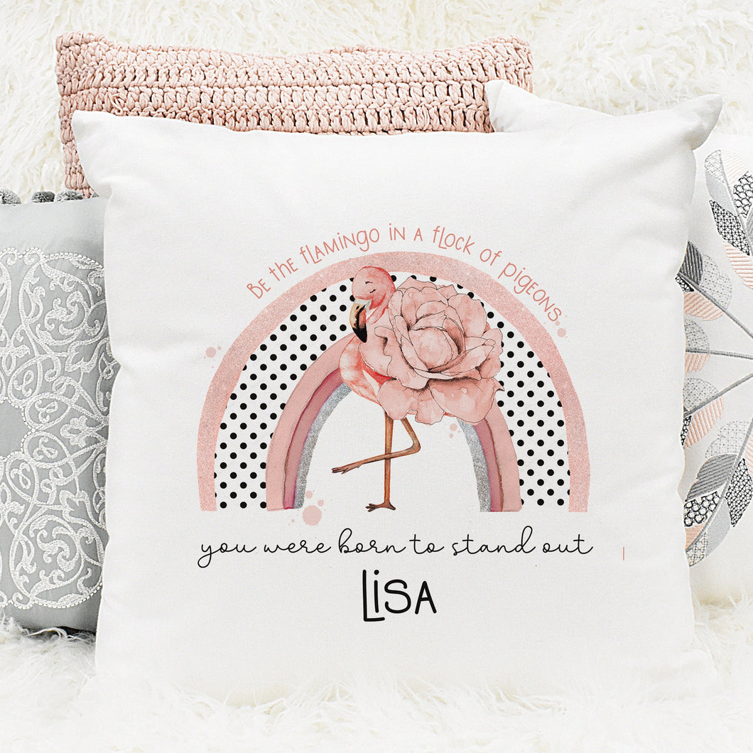 Flamingo in the flock cushion with name