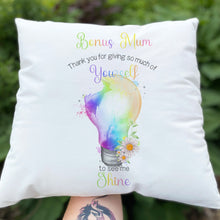 Load image into Gallery viewer, See me shine Light bulb Cushion with name
