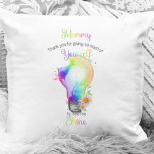 Load image into Gallery viewer, See me shine Light bulb Cushion with name
