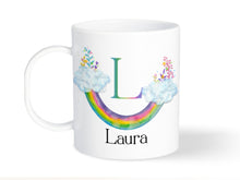 Load image into Gallery viewer, Upside down rainbow Shatter proof mug with name
