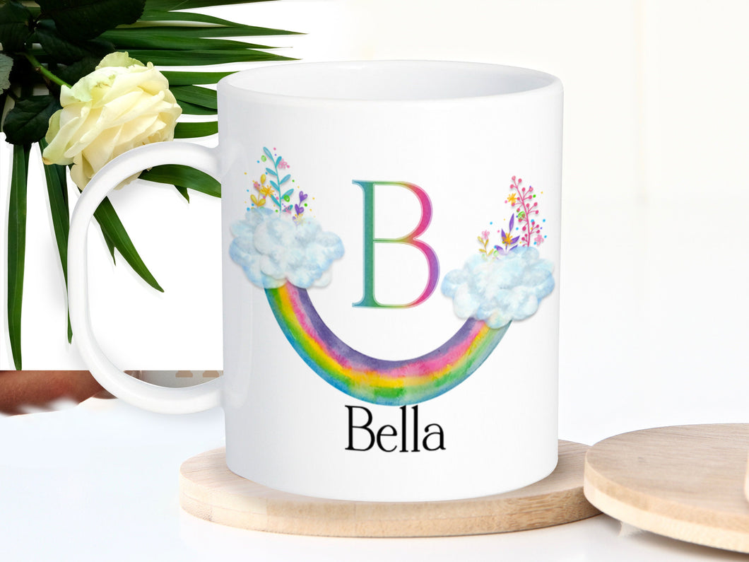 Upside down rainbow Shatter proof mug with name