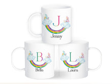 Load image into Gallery viewer, Upside down rainbow Shatter proof mug with name
