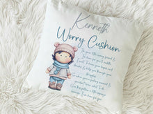 Load image into Gallery viewer, Worry character cushion for boys with name
