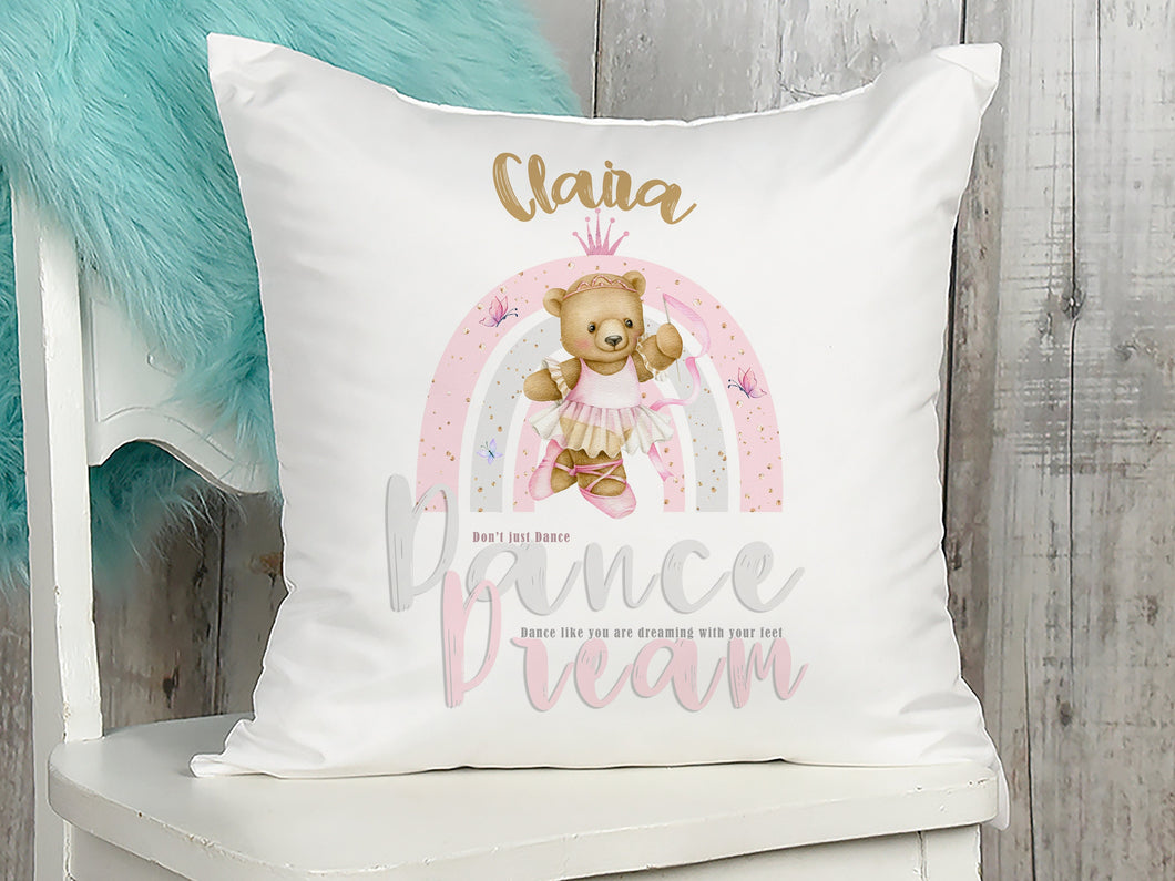 Personalised Ballerina teddy bear cushion with name