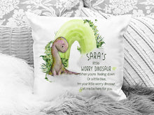 Load image into Gallery viewer, Worry Dinosaur cushion with name (Pinky dino)
