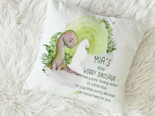 Load image into Gallery viewer, Worry Dinosaur cushion with name (Pinky dino)

