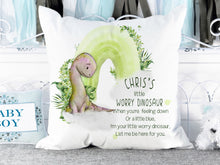 Load image into Gallery viewer, Worry Dinosaur cushion with name (Pinky dino)
